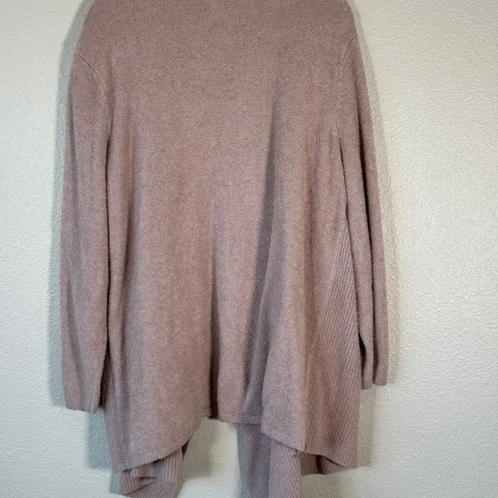 Barefoot Dreams Cozychic Lite Tan Waterfall Cardigan Sweater Womens L Casual